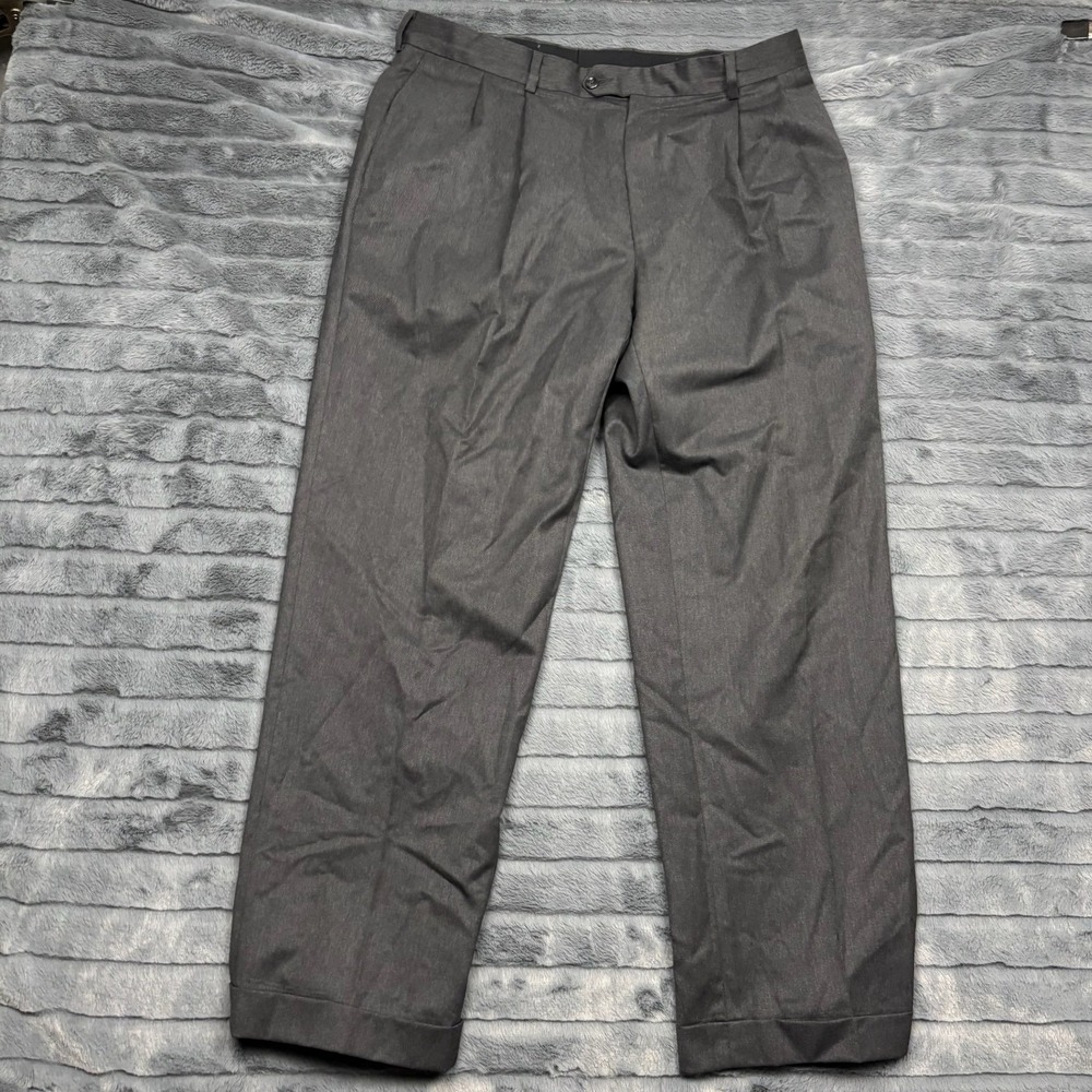 Jos. A. Bank Executive Collection Mens Gray 100% Wool Pleated Cuffed Pants 34x30